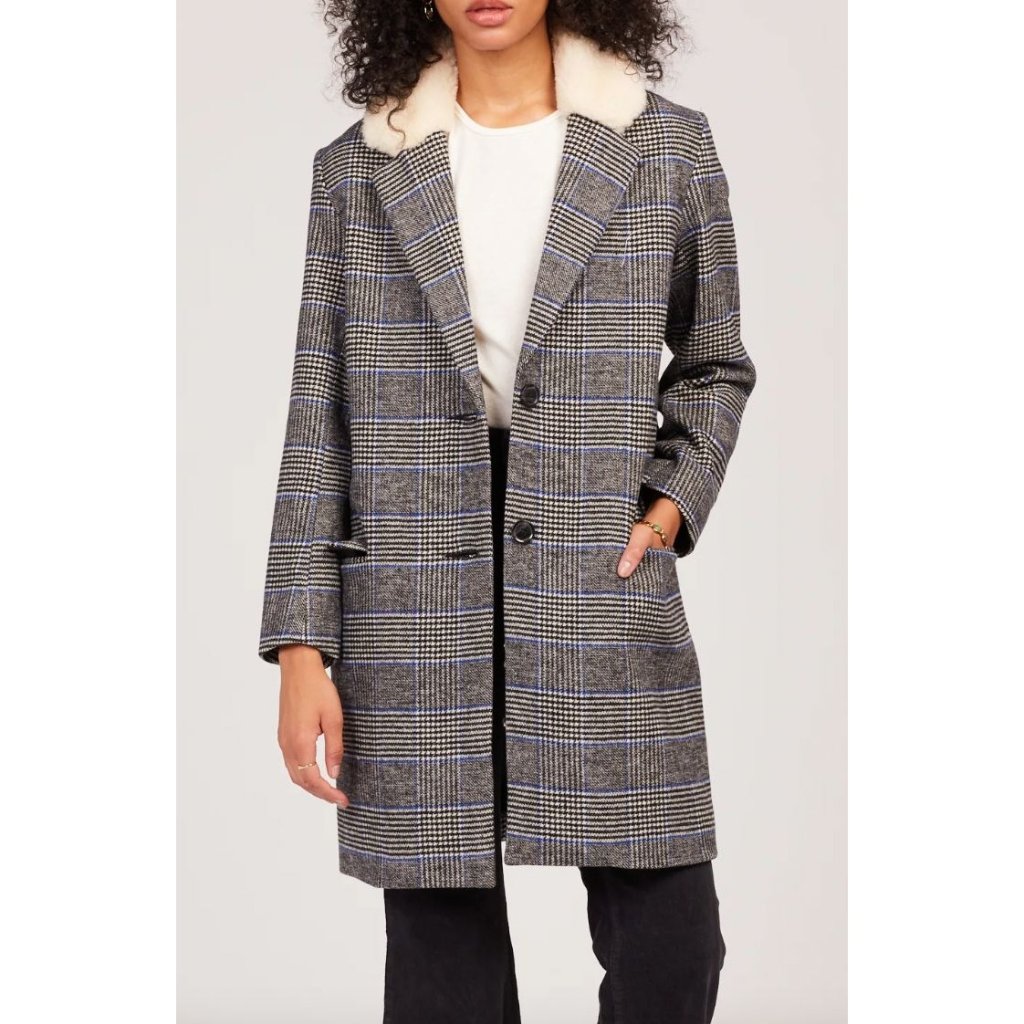 New $198 Levi’s Women’s S Amaya Wool Blend Coat Houndstooth Plaid Fur Collar
